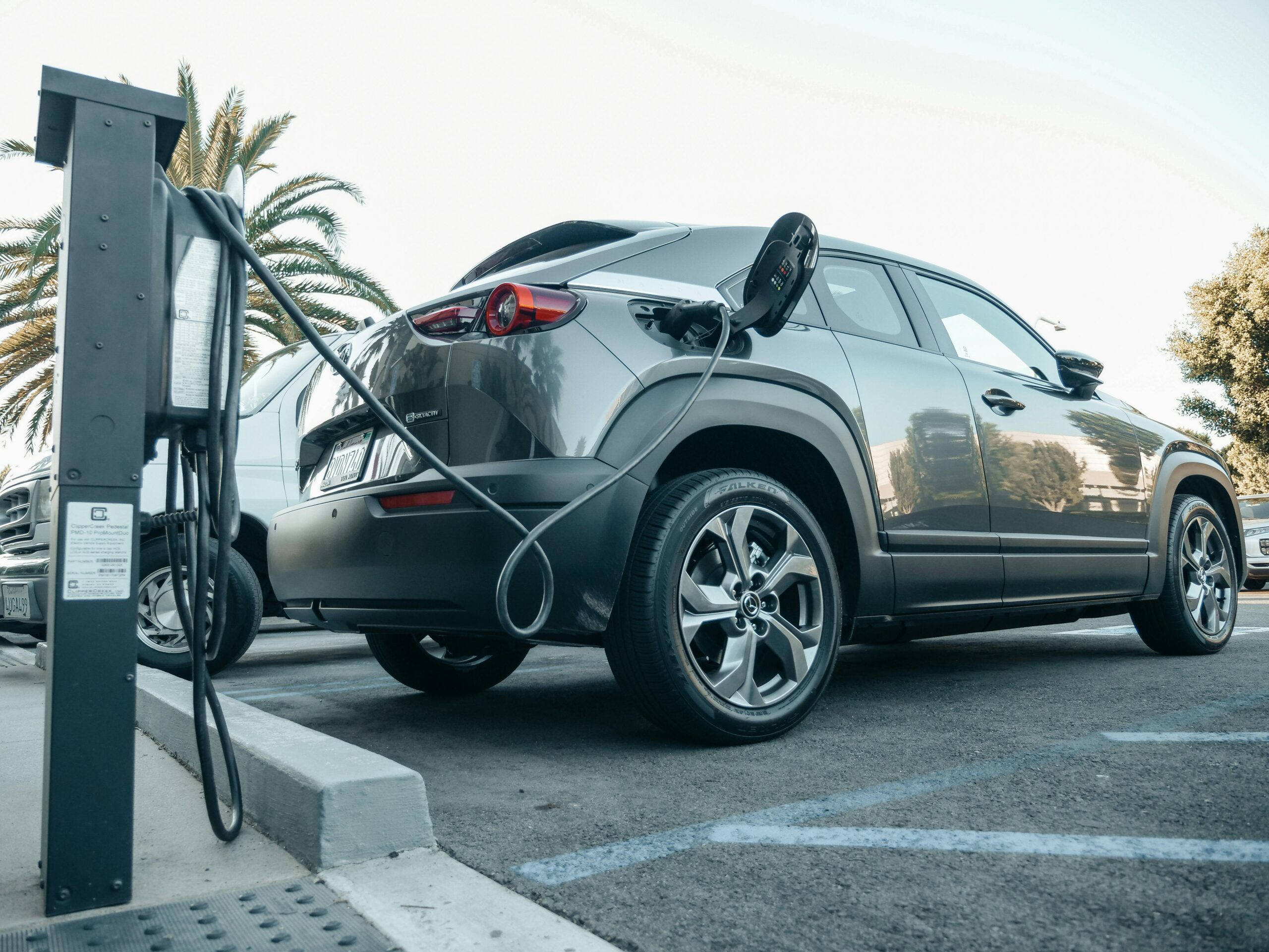 Gray Electric Car Parked on a Charging Bay